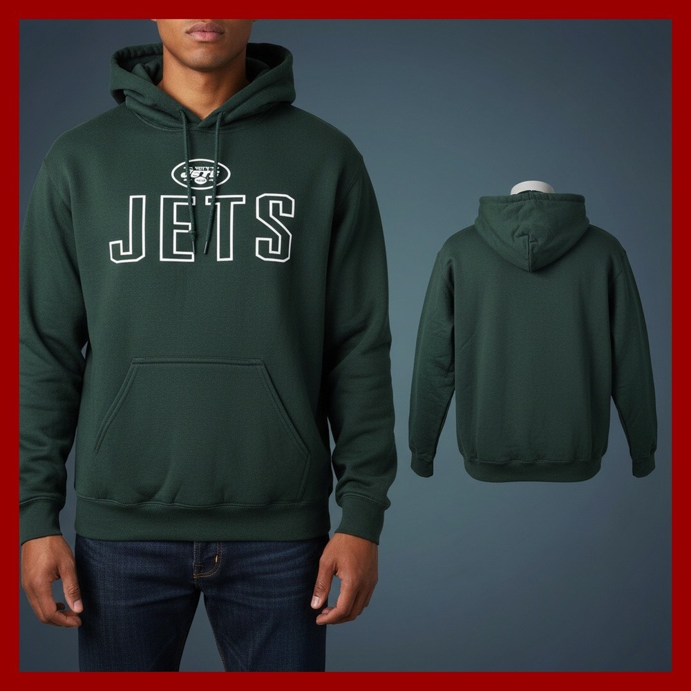 New York Jets NFL Football Hoodie Sweatshirt Mens M Green Pullover Fan Apparel